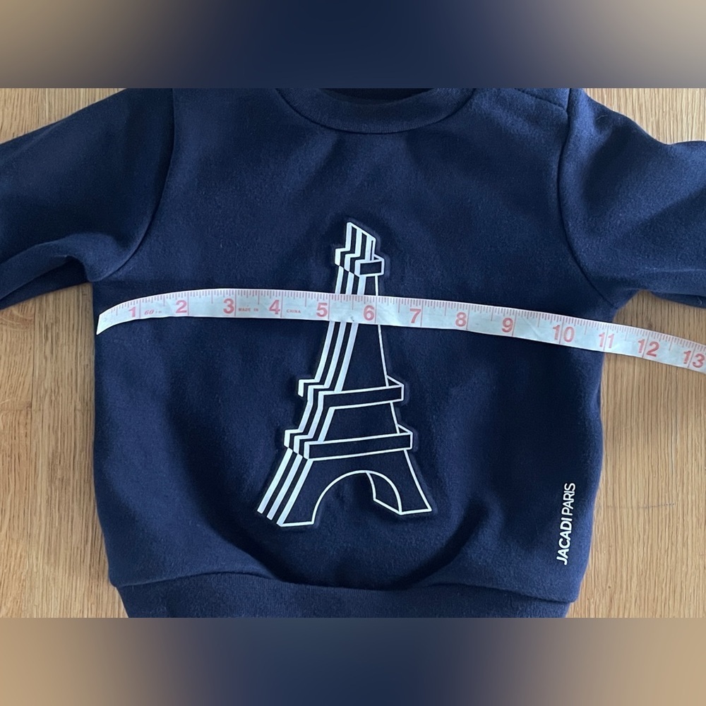 Unisex Jacadi Paris Dark Navy Blue Kids Sweatshirt with Eiffel Tower Design 12mo - Picture 7 of 10